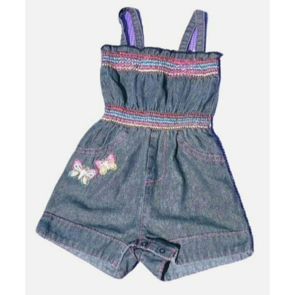 Carter's Size 18M 100% Cotton 1 Piece Shorts Set Straps Embroidered Butterflies